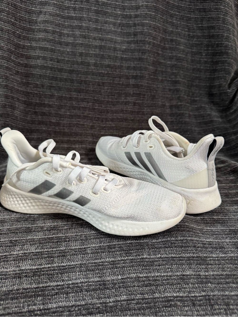 adidas White and Gray Knit Runner Sneakers